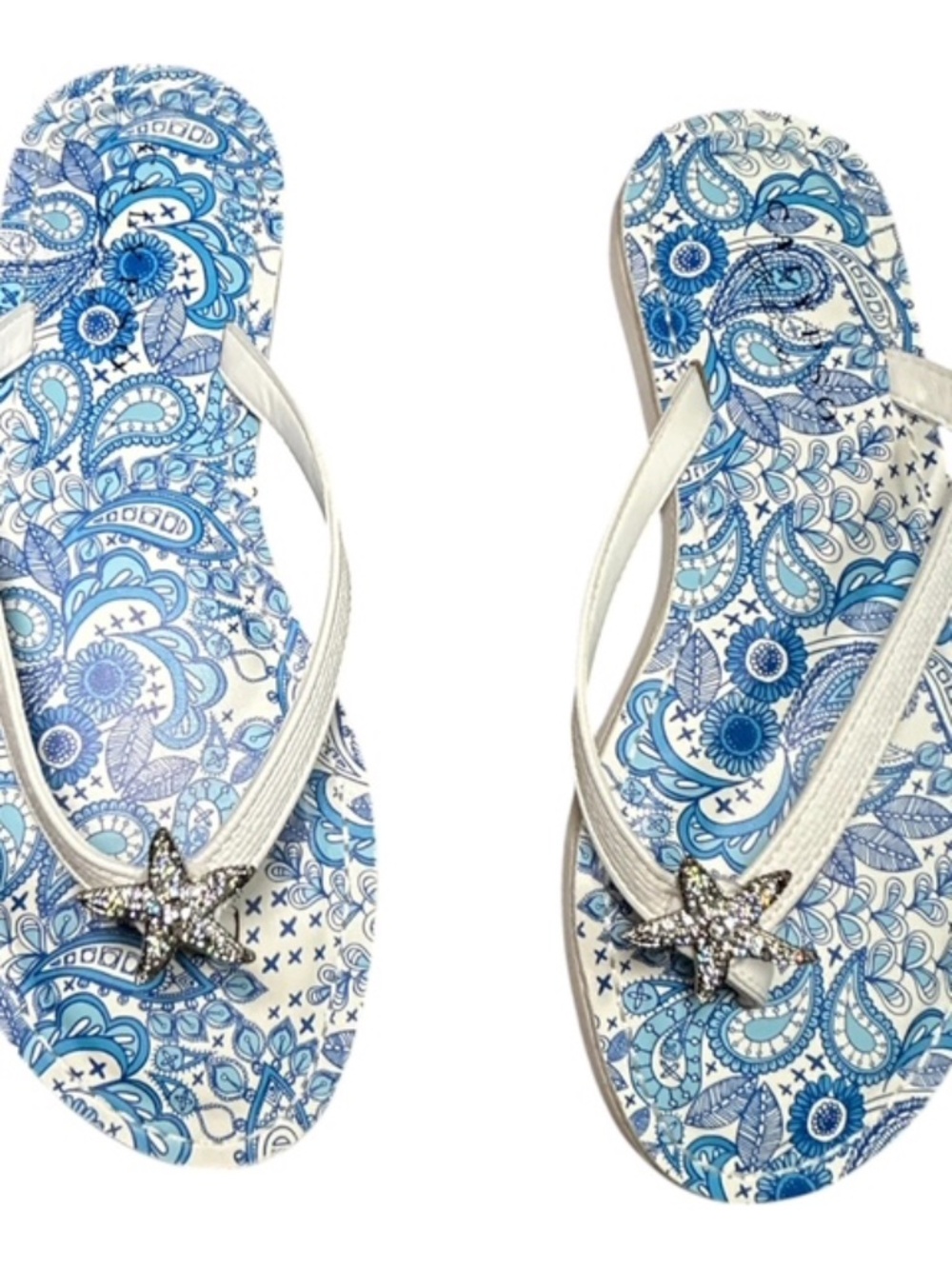 NWOT Calypso St. Barth Mariner Star Flip Flops Blue White Size 9